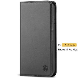 SHIELDON iPhone 11 Pro Max Genuine Leather Wallet Case - iPhone 11 Pro Max Flip Case with Auto Sleep/Wake Function - Black