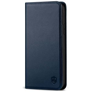 SHIELDON iPhone 11 Wallet Case, Genuine Leather, RFID Blocking, Magnetic Closure - Navy Blue