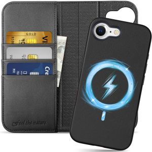 SHIELDON iPhone 16e Genuine Leather Wallet Case, iPhone 16e Detachable Leather Cover 2IN1 with MagSafe & Wireless Charging Compatible, Raised Edges Card Slots Holder Kickstand Shockproof, Removable Book Fold Folio Flip Protective Phone Case