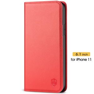 SHIELDON iPhone 11 Wallet Case for Women - iPhone 11 Leather Cover with Magnetic Closure - Red