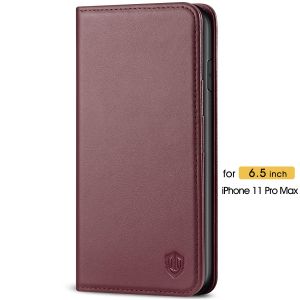 SHIELDON iPhone 11 Pro Max Case with Card Holder - iPhone 11 Pro Max Wallet Case with Auto Sleep/Wake for Women - Wine Red