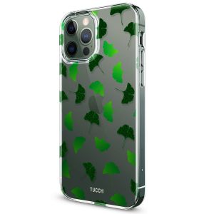 TUCCH iPhone 12 Pattern Case, iPhone 12 Pro Clear Floral Case with Hard Back Soft Frame, Pattern in the Middle Layer, Soft Flexible Shockproof TPU Case - Ginkgo