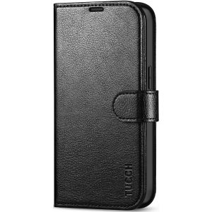 TUCCH iPhone 13 Wallet Case, iPhone 13 PU Leather Case, Folio Flip Cover with RFID Blocking, Credit Card Slots, Magnetic Clasp Closure - Full Grain Black