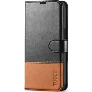 TUCCH iPhone 13 Wallet Case, iPhone 13 PU Leather Case, Folio Flip Cover with RFID Blocking, Credit Card Slots, Magnetic Clasp Closure - Black & Brown