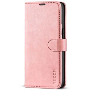 TUCCH iPhone 13 Wallet Case, iPhone 13 PU Leather Case, Folio Flip Cover with RFID Blocking, Credit Card Slots, Magnetic Clasp Closure - Rose Gold