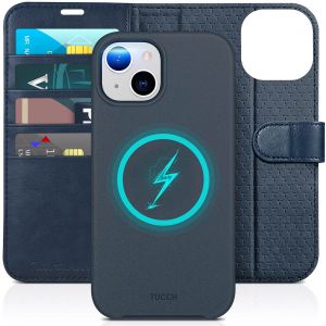 TUCCH iPhone 15 Leather Detachable Wallet Cover, iPhone 15 MagSafe & Wireless Charghing Compatible Case - Blue