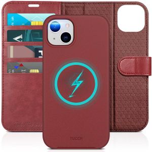 TUCCH iPhone 15 Plus Magnetic Detachable Leather Case, iPhone 15 Plus 2in1 Wallet Case - Dark Red