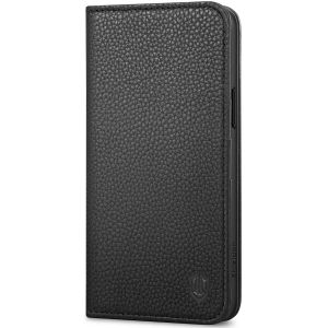 SHIELDON iPhone 15 Plus Genuine Leather Wallet Case, iPhone 15 Plus Mobile Phone Case - Full Grain Black