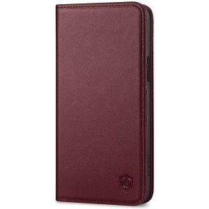 SHIELDON iPhone 15 Plus Genuine Leather Wallet Case, iPhone 15 Plus Card Holder Phone Case - Wine Red