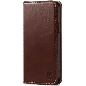 SHIELDON iPhone 15 Plus Genuine Leather Wallet Case, iPhone 15 Plus Front Cover Leather Case - Retro Coffee