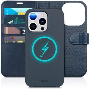 TUCCH iPhone 15 Pro Leather Detachable Wallet Cover, iPhone 15 Pro MagSafe & Wireless Charghing Compatible Case - Blue