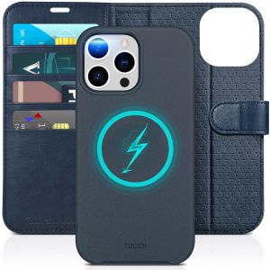 TUCCH iPhone 15 Pro Max Leather Detachable Wallet Cover, iPhone 15 Pro Max MagSafe & Wireless Charghing Compatible Case - Blue