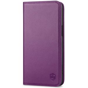 SHIELDON iPhone 15 Pro Max Genuine Leather Wallet Case, iPhone 15 Pro Max Kickstand Phone Case - Purple