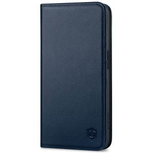 SHIELDON iPhone 15 Pro Genuine Leather Wallet Case, iPhone 15 Pro Magnetic Closure Cover - Navy Blue