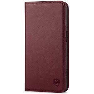 SHIELDON iPhone 15 Pro Genuine Leather Wallet Case, iPhone 15 Pro Card Holder Phone Case - Wine Red