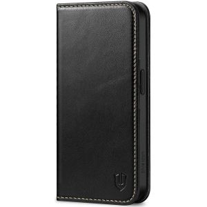 SHIELDON iPhone 15 Pro Genuine Leather Wallet Case, iPhone 15 Pro Fold Phone Case - Retro Black
