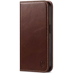 SHIELDON iPhone 15 Pro Genuine Leather Wallet Case, iPhone 15 Pro Front Cover Leather Case - Retro Coffee