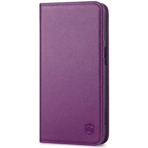 SHIELDON iPhone 15 Genuine Leather Wallet Case, iPhone 15 Phone Case - Dark Purple