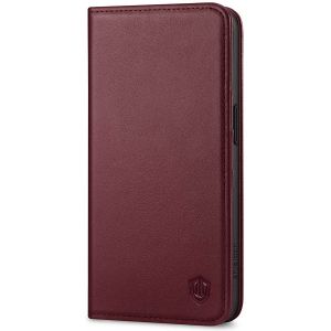 SHIELDON iPhone 15 Genuine Leather Wallet Case, iPhone 15 Folio Cover with Card Slots - Wine Red