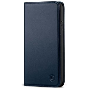 SHIELDON iPhone 8 Wallet Case - iPhone 7 Genuine Leather Kickstand Case - Navy Blue