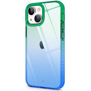 SHIELDON iPhone 13 Mini Clear Case Anti-Yellowing, Transparent Thin Slim Anti-Scratch Shockproof PC+TPU Case with Tempered Glass Screen Protector for iPhone 13 Mini - Green Blue Gradient