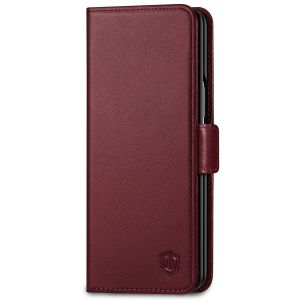 SHIELDON SAMSUNG Galaxy Z Fold3 Wallet Case, Genuine Leather Cases with S Pen Holder, Shockproof RFID Blocking Kickstand Book Style Dual Magnetic Tab Closure Cover - Wine Red