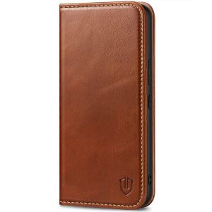 SHIELDON SAMSUNG Galaxy A54 Wallet Case, SAMSUNG A54 Genuine Leather Case RFID Blocking Card Holder Magnetic Closure Kickstand Protective Book Flip Folio Cover - Brown - Retro