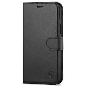 SHIELDON iPhone 12 Pro Max Wallet Case, Genuine Leather Folio Cover with Kickstand and Magnetic Closure for iPhone 12 Pro Max 6.7-inch 5G Black