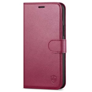 SHIELDON iPhone 12 Pro Max Wallet Case, Genuine Leather Folio Cover with Kickstand and Magnetic Closure for iPhone 12 Pro Max 6.7-inch 5G Red Violet