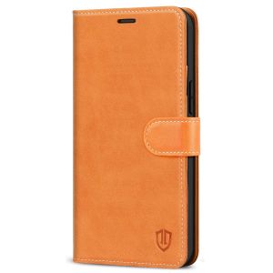 SHIELDON iPhone 13 Mini Genuine Leather Case, iPhone 13 Mini Wallet Cover with Magnetic Clasp Closure - Brown