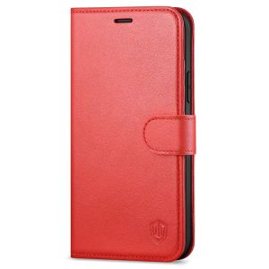 SHIELDON iPhone 13 Mini Genuine Leather Case, iPhone 13 Mini Wallet Cover with Magnetic Clasp Closure - Red