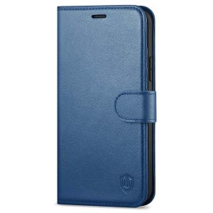 SHIELDON iPhone 13 Mini Genuine Leather Case, iPhone 13 Mini Wallet Cover with Magnetic Clasp Closure - Royal Blue