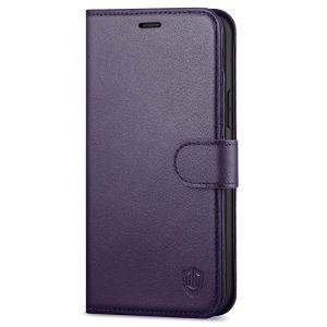 SHIELDON iPhone 13 Pro Max Wallet Case, iPhone 13 Pro Max Genuine Leather Cover with Magnetic Clasp Closure - Purple