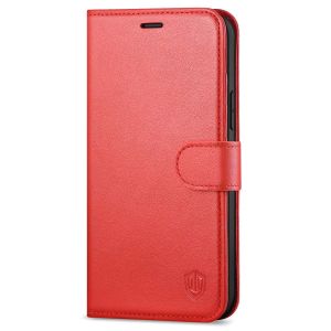 SHIELDON iPhone 13 Pro Max Wallet Case, iPhone 13 Pro Max Genuine Leather Cover with Magnetic Clasp Closure - Red
