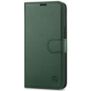 SHIELDON iPhone 13 Wallet Case, iPhone 13 Genuine Leather Cover Book Folio Flip Kickstand Case with Magnetic Clasp - Midnight Green