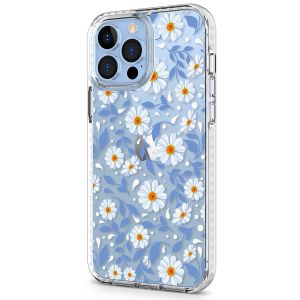 SHIELDON iPhone 13 Pro Max Clear Case Anti-Yellowing, Transparent Thin Slim Anti-Scratch Shockproof PC+TPU Case with Tempered Glass Screen Protector for iPhone 13 Pro Max 5G - Pattern White Blossom