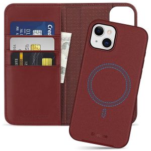 SHIELDON iPhone 15 Plus Detachable Magnetic Wallet Case, iPhone 15 Plus Genuine Leather Case,  Support Qi wireless charging - Wine Red