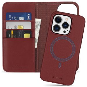 SHIELDON iPhone 15 Pro Detachable Magnetic Wallet Case, iPhone 15 Pro Genuine Leather Case,  2in1 MagSafe Compatible - Wine Red