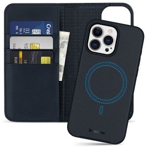 SHIELDON iPhone 15 Pro Max Magnetic Detachable Leather Case, iPhone 15 Pro Max Flip Case, Qi Wireless Charging Compatible - Navy Blue