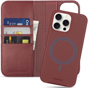 SHIELDON iPhone 15 Pro Max Magnetic Detachable Leather Case, iPhone 15 Pro Max Folio Case, MagSafe Compatible - Wine Red