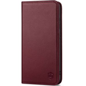 SHIELDON SAMSUNG Galaxy S24 Genuine Leather Wallet Case, SAMSUNG S24 Flip Case Folio Book Magnet Cover - Wine Red