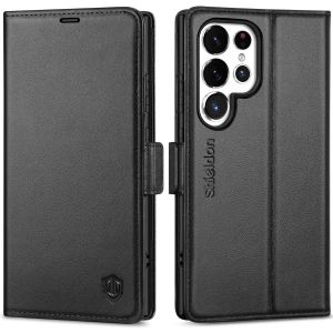 SHIELDON SAMSUNG Galaxy S24 Ultra Wallet Case, SAMSUNG S24 Ultra Leather Cover Flip Folio Book Case - Black