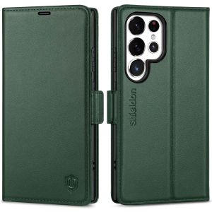 SHIELDON SAMSUNG Galaxy S24 Ultra Wallet Case, SAMSUNG S24 Ultra Leather Cover Flip Folio Book Case - Midnight Green