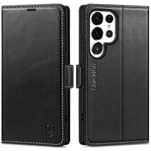 SHIELDON SAMSUNG Galaxy S24 Ultra Wallet Case, SAMSUNG S24 Ultra Leather Cover Flip Folio Book Case - Black - Retro