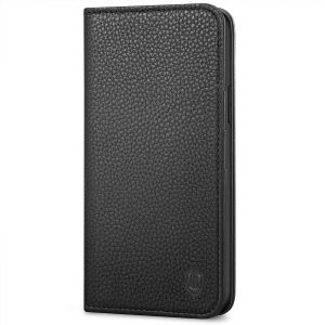 SHIELDON iPhone 11 Wallet Case, Genuine Leather, RFID Blocking, Magnetic Closure - Black - Litchi Pattern