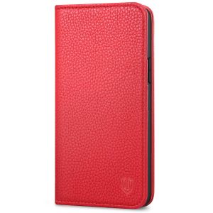 SHIELDON iPhone 12 Wallet Case - iPhone 12 Pro 6.1-inch Folio Leather Case - Red - Litchi Pattern