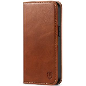 SHIELDON iPhone 13 Wallet Case, iPhone 13 Genuine Leather Cover with RFID Blocking, Book Folio Flip Kickstand Magnetic Closure - Brown - Retro