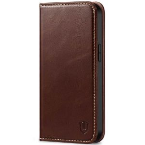 SHIELDON iPhone 13 Wallet Case, iPhone 13 Genuine Leather Cover with RFID Blocking, Book Folio Flip Kickstand Magnetic Closure - Coffee - Retro