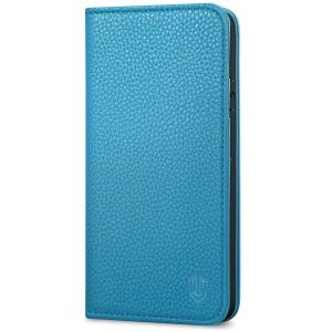 SHIELDON iPhone 8 Wallet Case - iPhone 7 Genuine Leather Kickstand Case - Light Blue - Litchi Pattern