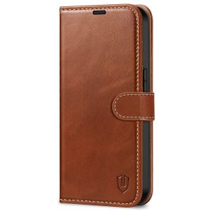 SHIELDON iPhone 14 Wallet Case, iPhone 14 Genuine Leather Cover Book Folio Flip Kickstand Case with Magnetic Clasp - Brown - Retro